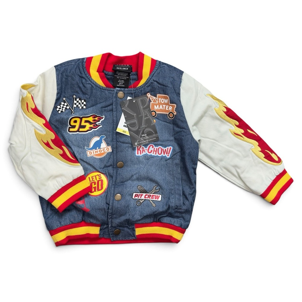 Disney Pixar Cars Toddler Bomber Jacket BoxLunch Exclusive Denim Varsity Size 2T